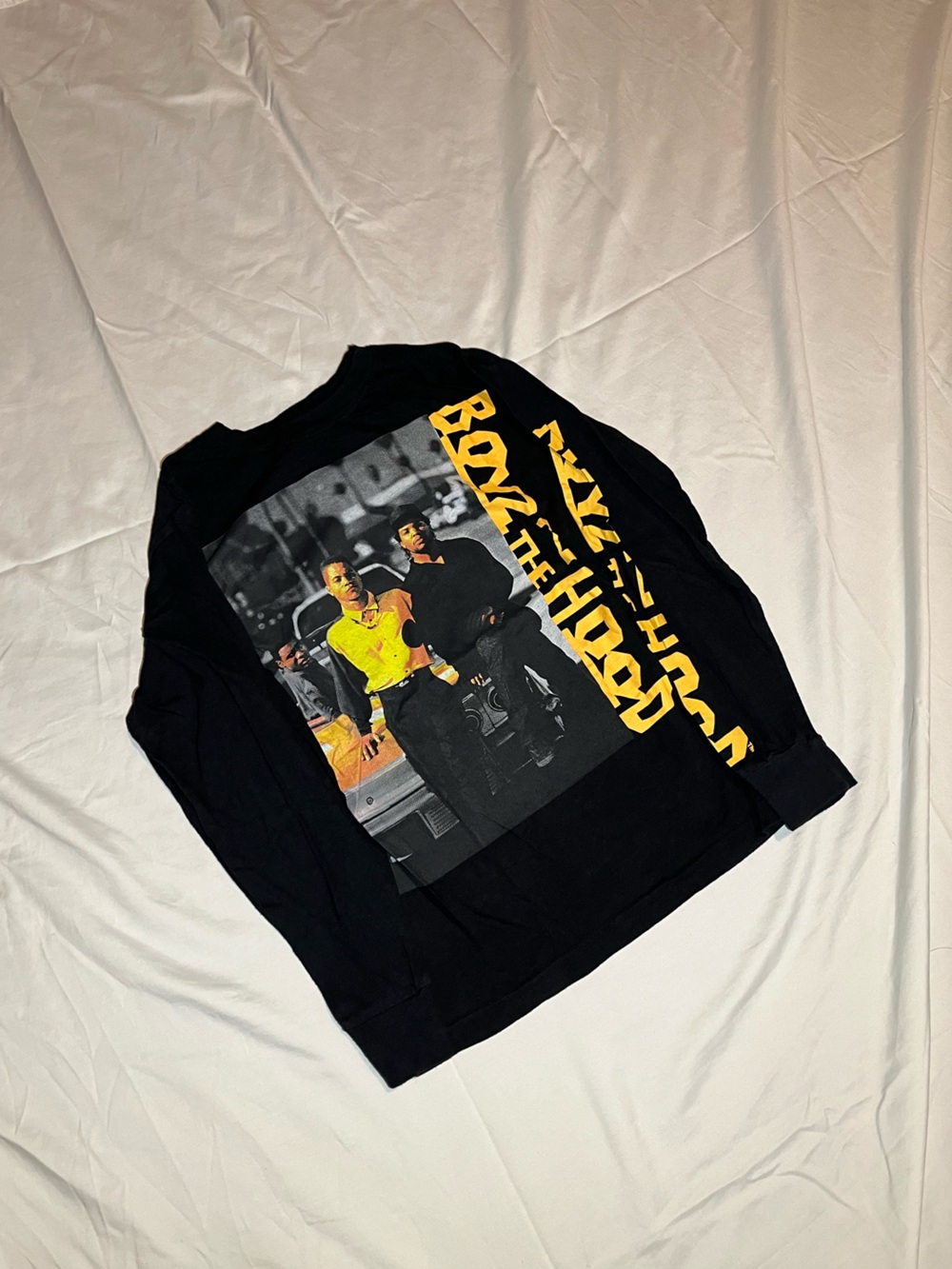 Black Long-Sleeve Graphic Shirt with Yellow Print